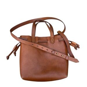 Madewell Leather Drawstring Transport Crossbody Brown Leather Cinch Side Bag